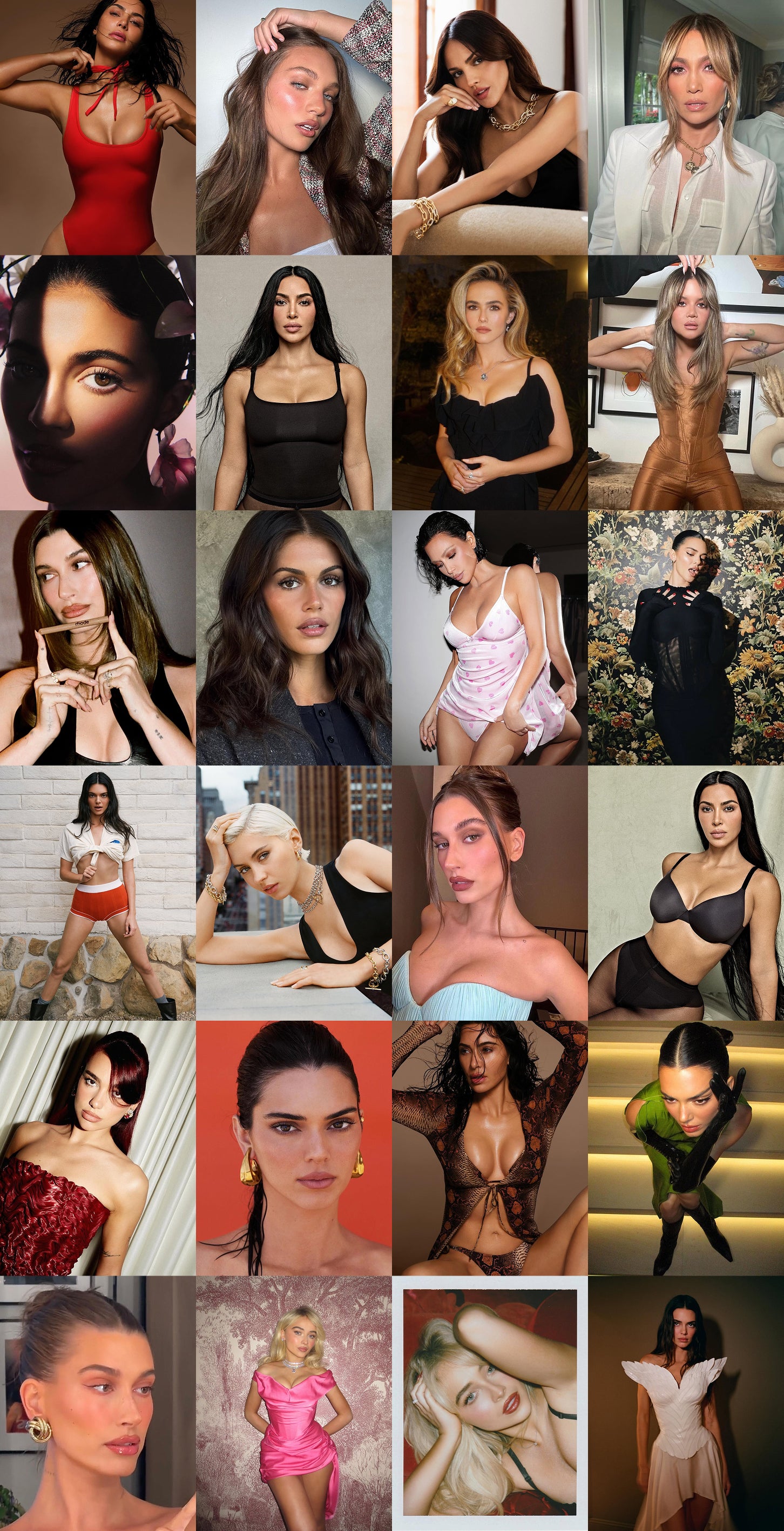 Collage of various women in different poses and outfits