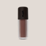 A single lip gloss bottle from the brand m.ph, featuring a ribbed clear glass body showing a dusty rose-brown gloss and a matte black cap with the brand name printed vertically.