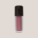 A single lip gloss bottle from the brand m.ph, featuring a ribbed clear plastic container filled with shimmering dusty rose pink gloss, topped with a matte black cap.