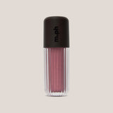 A single lip gloss bottle from the brand m.ph, featuring a ribbed clear plastic container filled with shimmering dusty rose pink gloss, topped with a matte black cap.