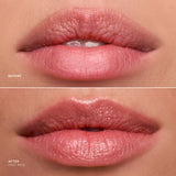 Before and after comparison of lips with a lip product application.