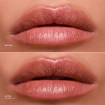 Before and after comparison of lips with a cosmetic product application.