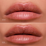 Before and after comparison of lips with a cosmetic product application.