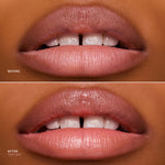 Before and after comparison of lips with a lip product application.