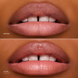 Before and after comparison of lips with a lip product application.