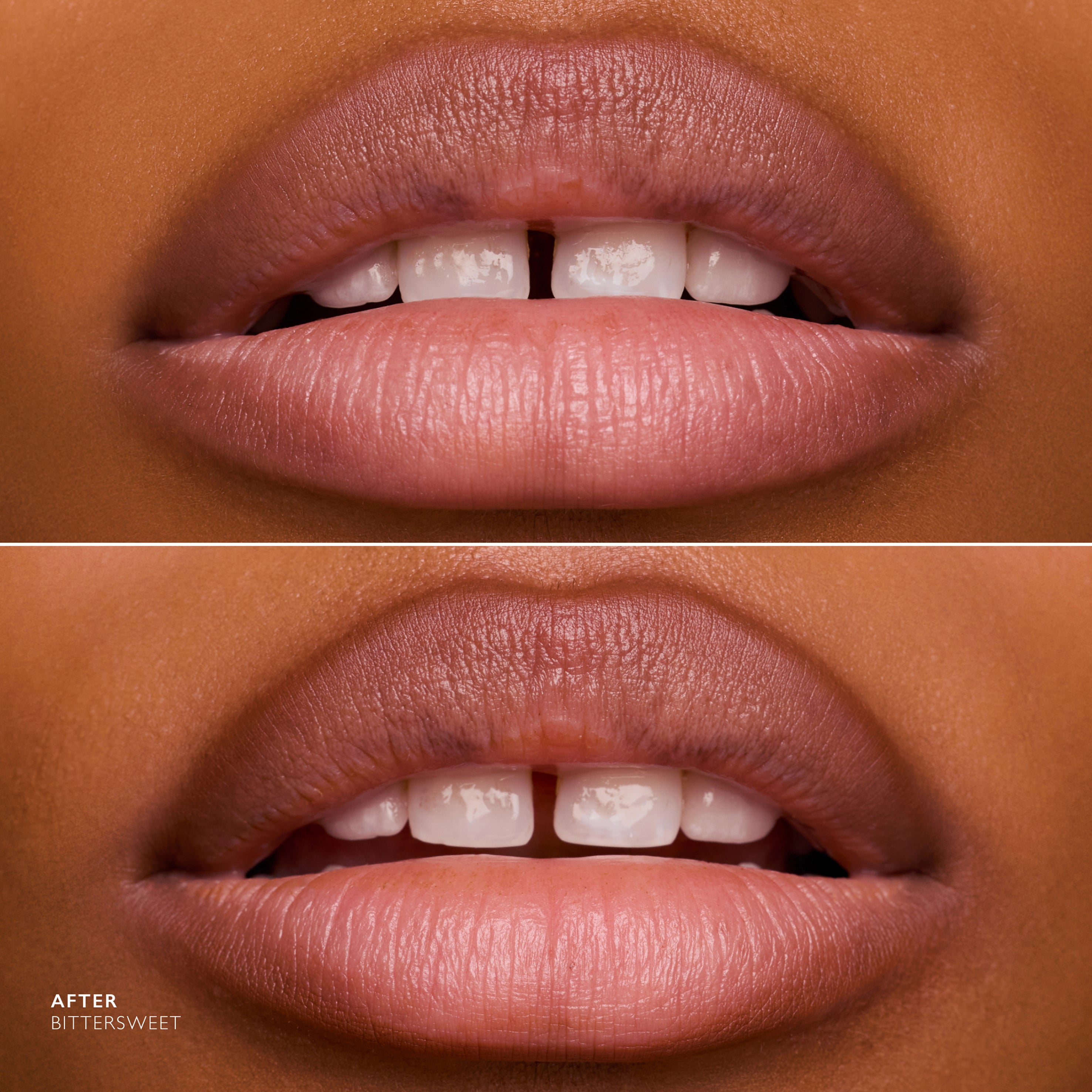Close-up of lips with a before and after comparison labeled 'After Bittersweet'.