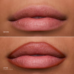 Before and after comparison of lips with Cherry Cola lipstick application.