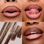 Dare Me overliner lip pencil swatch and overlined lips on three skin tones.
