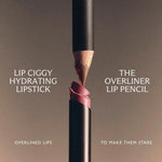 The Overliner nude lip liner pencil tip meeting a Lip Ciggy hydrating lipstick bullet for overlined lips.