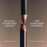 The Overliner nude lip liner pencil tip meeting a Lip Ciggy hydrating lipstick bullet for overlined lips.