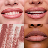 Sizzle lip liner swatch with the nude rose shade worn on three different skin tones.