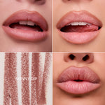 Collage of close-up images of lips with a 'Skinny Dip' product swatch.