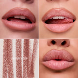 Collage of close-up images of lips with a 'Skinny Dip' product swatch.