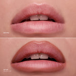Before and after comparison of lips with a cosmetic product application.