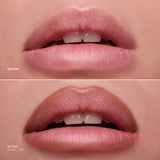Before and after comparison of lips with a cosmetic product application.