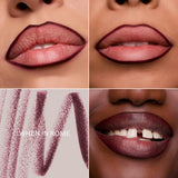 When In Rome lip liner overlining three skin tones, with a deep berry swatch.