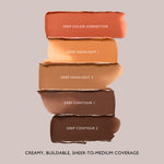 Swatches of Deep Underpainting palette: color corrector, two highlights, two contours in creamy buildable shades.