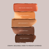 Swatches of Deep Underpainting palette: color corrector, two highlights, two contours in creamy buildable shades.