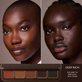 Two deep-skinned models wearing Underpainting Deep Rich face palette shown below in cream contour shades.