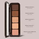 Open Underpainting Medium palette with five shades labeled contour, highlight, and warm peach corrector.