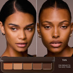 Two models with sculpted contour wearing Tan Underpainting face palette shades for medium to tan skin.